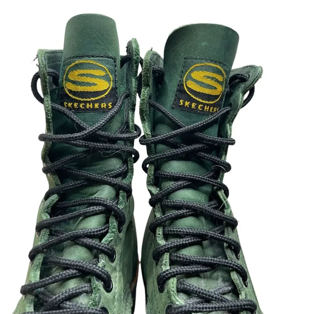 VTG Y2K Skechers Dark Green Suede Combat Boots Womens 8 Lace Up Grunge Rare Find - Picture 4 of 12